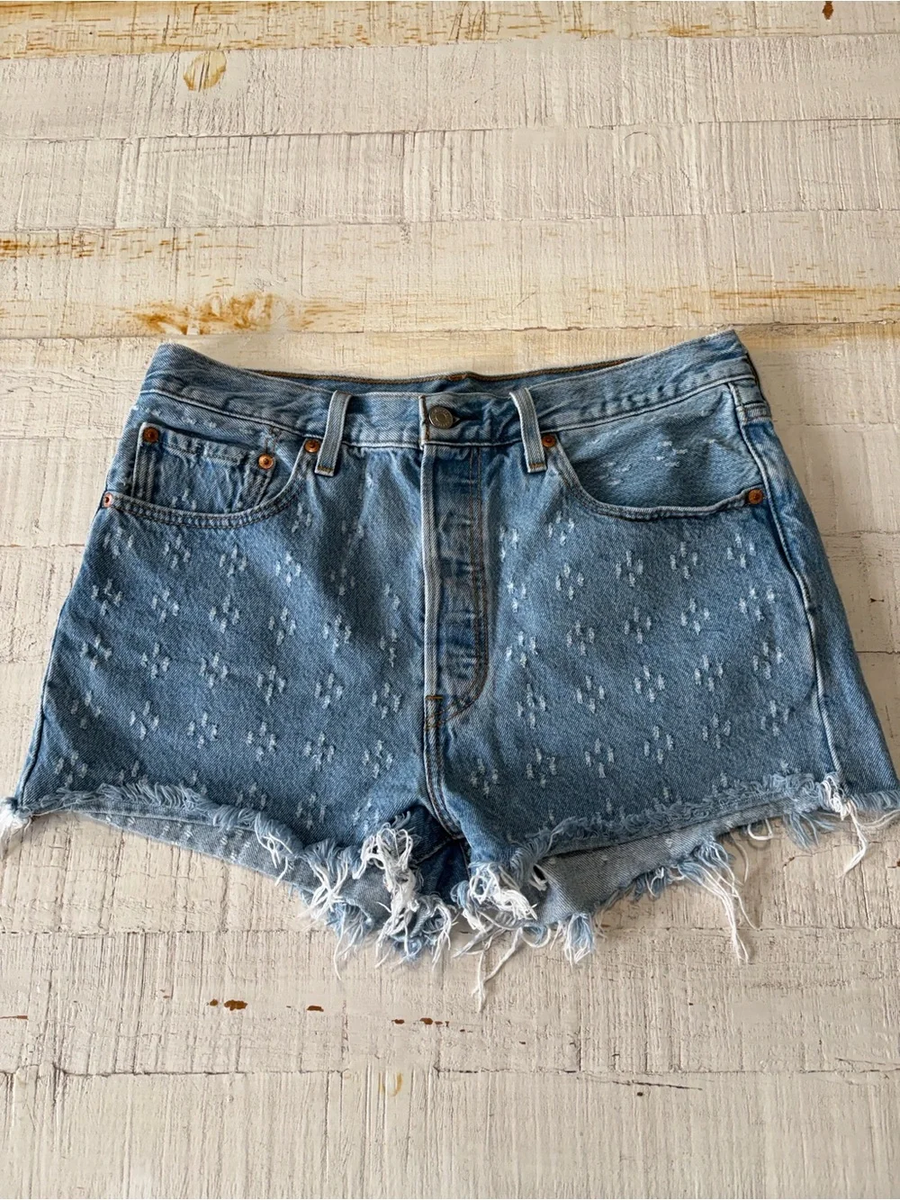 Levi’s 501 Premium Denim Jean Shorts size 31 Cut Off‎ Dottie Blues Distressed